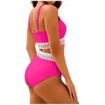 Generisch High Waist Dikini Set Kadın Seksi Push Up Mayo Yaz İki Parçalı Mayo Bikini Kadın Göbek Kapalı Mayo Plaj Kıyafeti Bikini Üstleri, sıcak gül rengi, S