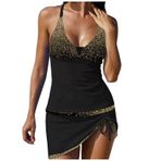 Generisch High Waist Dikini Set Kadın Seksi Push Up Mayo Yaz Mayo İki Parçalı Spor Bikini Kadın Göbek Kapalı 2025 Mayo Bikini Üstleri Plaj Kıyafeti, Altın, XL
