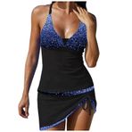 Generisch High Waist Dikini Set Kadın Seksi Push Up Mayo Yaz Mayo İki Parçalı Spor Bikini Kadın Göbek Kapalı 2025 Mayo Bikini Üstleri Plaj Kıyafeti, Mavi, XXL