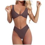 Generisch High Waist İki Parçalı Karın Boşluğu Kahve Kadın Mayo