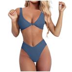Generisch High Waist İki Parçalı Karın Boşluğu Lacivert Kadın Mayo