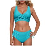 Generisch High Waist Push Up İki Parçalı Göbek Kapalı Açık Mavi Kadın Bikini