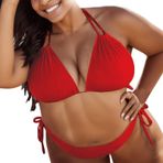 Generisch High Waist Push Up İki Parçalı Göbek Kapalı Kırmızı Kadın Bikini