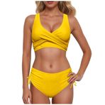 Generisch High Waist Push Up İki Parçalı Göbek Kapalı Sarı Kadın Bikini