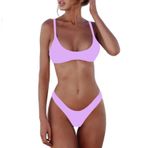 Generisch High Waist Push Up İki Parçalı Karın Açıcı Seksi Yaz Açık Lila Kadın Spor Mayo