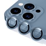 Generisch iPhone 15 Pro 6,1 inç ve iPhone 15 Pro Max 6,7 inç için kamera koruması, çizilmeye dayanıklı 9H sert cam folyo, tek metal halka HD Clear – 3'lü paket (titanyum mavi)