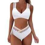 Generisch Kadın Dikini Set Mayo Push Up Seksi Mayo Yaz İki Parçalı Mayo Bikini Üstleri Plaj Kıyafeti Göbek Kapalı Kadın Spor Bikini Seti, Beyaz, L