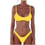 Generisch Kadın Dikini Set Mayo Push Up Seksi Yaz İki Parçalı Mayo Spor Bikini Kadın Karın Kapalı 2025 Mayo Mayo Plaj Kıyafeti Bikini Üstleri, Sarı, XL