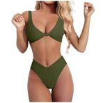 Generisch Kadın Dikini Set Seksi Push Up Mayo Yaz İki Parçalı Mayo Kadın Spor Bikini Seti 2025 Mayo Mayo Plaj Kıyafeti Bikini Üstleri, asker yeşili, L