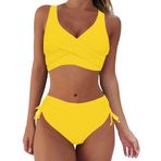 Generisch Kadın Dikini Set Seksi Push Up Mayo Yaz İki Parçalı Mayo Spor Bikini Kadın Göbek Açık Mayo Mayo Plaj Kıyafeti Bikini Üstleri, Sarı, XXL