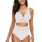 Generisch Kadın High Waist Dikini Set Push Up Seksi Mayo İki Parçalı Mayo Bikini Kadın Göbek Kapalı Mayo Bikini Üstleri Plaj Kıyafeti, Beyaz, L