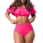 Generisch Kadın High Waist Dikini Set Push Up Seksi Mayo İki Parçalı Mayo Spor Bikini Kadın Göbek Kapalı 2025 Mayo Plaj Kıyafeti Bikini Üstleri, sıcak gül rengi, S