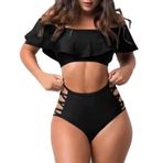 Generisch Kadın High Waist Dikini Set Push Up Seksi Mayo İki Parçalı Mayo Spor Bikini Kadın Göbek Kapalı 2025 Mayo Plaj Kıyafeti Bikini Üstleri, Siyah, XL