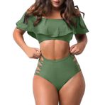 Generisch Kadın High Waist Dikini Set Push Up Seksi Mayo İki Parçalı Mayo Spor Bikini Kadın Göbek Kapalı 2025 Mayo Plaj Kıyafeti Bikini Üstleri, Yeşil., L