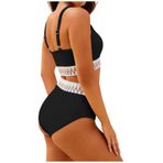 Generisch Kadın High Waist Dikini Set Push Up Seksi Mayo Mayo Yaz İki Parçalı 2025 Mayo Mayo Plaj Kıyafeti Bikini Üstleri Göbek Kapalı Kadın Spor Bikini Seti, Siyah, L