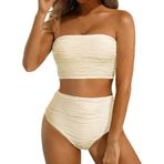 Generisch Kadın High Waist Dikini Set Push Up Seksi Mayo Mayo Yaz İki Parçalı Spor Bikini Kadın Göbek Kapalı 2025 Mayo Plaj Kıyafeti, Beyaz, L