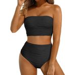 Generisch Kadın High Waist Dikini Set Push Up Seksi Mayo Mayo Yaz İki Parçalı Spor Bikini Kadın Göbek Kapalı 2025 Mayo Plaj Kıyafeti, Siyah, XL