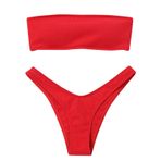 Generisch Kadın High Waist Dikini Set Sexy Push Up Mayo Yaz İki Parçalı Mayo Spor Bikini Kadın Göbek Kapalı Mayo Plaj Kıyafeti, Kırmızı, M