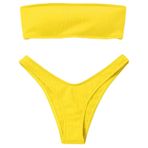 Generisch Kadın High Waist Dikini Set Sexy Push Up Mayo Yaz İki Parçalı Mayo Spor Bikini Kadın Göbek Kapalı Mayo Plaj Kıyafeti, Sarı, L
