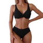 Generisch Kadın Yüksek Bel Dikini Set Mayo Push Up Seksi Mayo Yaz İki Parçalı Bikini Kadın Göbek Kapalı Mayo Bikini Üstleri Plaj Kıyafeti, Siyah, M