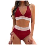 Generisch Kadın Yüksek Bel Dikini Set Mayo Push Up Seksi Mayo Yaz İki Parçalı Spor Bikini Kadın Göbek Kapalı Mayo Plaj Kıyafeti Bikini Üstleri, 002-RD2, 4XL