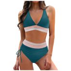 Generisch Kadın Yüksek Bel Dikini Set Mayo Push Up Seksi Mayo Yaz İki Parçalı Spor Bikini Kadın Göbek Kapalı Mayo Plaj Kıyafeti Bikini Üstleri, koyu mavi-2, XXL