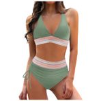 Generisch Kadın Yüksek Bel Dikini Set Mayo Push Up Seksi Mayo Yaz İki Parçalı Spor Bikini Kadın Göbek Kapalı Mayo Plaj Kıyafeti Bikini Üstleri, yeşil-2, 3XL
