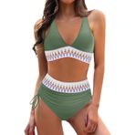 Generisch Kadın Yüksek Bel Dikini Set Mayo Push Up Seksi Mayo Yaz İki Parçalı Spor Bikini Kadın Göbek Kapalı Mayo Plaj Kıyafeti Bikini Üstleri, Yeşil-3., L