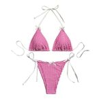 Generisch Kadın Yüksek Bel Dikini Set Mayo Push Up Seksi Yaz İki Parçalı Mayo Spor Bikini Kadın Karın Kapalı 2025 Mayo Bikini Üstleri Plaj Kıyafeti, Pembe., XL