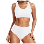 Generisch Kadın Yüksek Bel Dikini Set Seksi Push Up Mayo Mayo Yaz İki Parçalı 2025 Mayo Mayo Bikini Üstleri Plaj Kıyafeti Göbek Kapalı Kadın Spor Bikini Seti, Beyaz, L