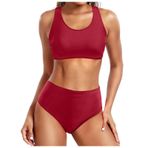 Generisch Kadın Yüksek Bel Dikini Set Seksi Push Up Mayo Mayo Yaz İki Parçalı 2025 Mayo Mayo Bikini Üstleri Plaj Kıyafeti Göbek Kapalı Kadın Spor Bikini Seti, Kırmızı, M