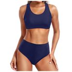 Generisch Kadın Yüksek Bel Dikini Set Seksi Push Up Mayo Mayo Yaz İki Parçalı 2025 Mayo Mayo Bikini Üstleri Plaj Kıyafeti Göbek Kapalı Kadın Spor Bikini Seti, Koyu mavi, XL