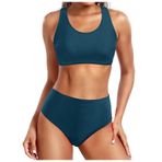Generisch Kadın Yüksek Bel Dikini Set Seksi Push Up Mayo Mayo Yaz İki Parçalı 2025 Mayo Mayo Bikini Üstleri Plaj Kıyafeti Göbek Kapalı Kadın Spor Bikini Seti, Lacivert, XXL