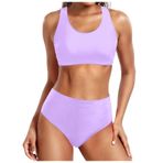 Generisch Kadın Yüksek Bel Dikini Set Seksi Push Up Mayo Mayo Yaz İki Parçalı 2025 Mayo Mayo Bikini Üstleri Plaj Kıyafeti Göbek Kapalı Kadın Spor Bikini Seti, Mor, S