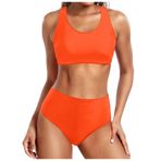 Generisch Kadın Yüksek Bel Dikini Set Seksi Push Up Mayo Mayo Yaz İki Parçalı 2025 Mayo Mayo Bikini Üstleri Plaj Kıyafeti Göbek Kapalı Kadın Spor Bikini Seti, Turuncu., S