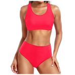 Generisch Kadın Yüksek Bel Dikini Set Seksi Push Up Mayo Mayo Yaz İki Parçalı 2025 Mayo Mayo Bikini Üstleri Plaj Kıyafeti Göbek Kapalı Kadın Spor Bikini Seti, Wassermelonenrot, XXL