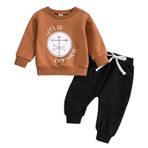 Generisch Küçük çocuk erkek çocuk uzun kollu baskılı üst giyim, pantolon, çocuk, 2 parçalı set, kıyafet, çocuk kıyafeti, aşçı ceketi, çocuklar için, Kahve, 12-18 Ay