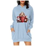 Generisch Noel Baskı 2025 Günlük Kış Kapüşonlu Uzun Kollu A-Açık Mavi Kadın Sweatshirt