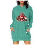 Generisch Noel Baskı 2025 Günlük Kış Kapüşonlu Uzun Kollu D-Yeşil Kadın Sweatshirt
