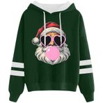 Generisch Noel Baskılı 2025 Kapüşonlu Uzun Kollu Gündelik C-Yeşil Kadın Sweatshirt