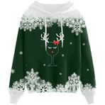 Generisch Noel Baskılı 2025 Kapüşonlu Zarif D-Yeşil Kadın Sweatshirt