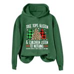 Generisch Noel Baskılı 2025 Kış Kapüşonlu Uzun Kollu Gündelik B-Yeşil Kadın Sweatshirt
