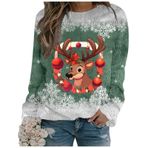 Generisch Noel Baskılı Yuvarlak Yaka Uzun Kol Şık Gündelik 4-Yeşil Kadın Sweatshirt