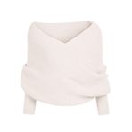 Generisch Örgü kazak, kadın, seksi, omzu açık, sweatshirt, kış, uzun kollu, süveter, çapraz kesim, örgü kazak, kadın, kaba örgü kazak, moda, bol üst giyim, 1-beyaz, Tek Beden