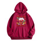 Generisch Zarif B Noel Kapüşonlu Tarzı Boş Zaman Kazak Model Noel Baskılı Kış Uzun Kollu Gündelik Kırmızı Kadın Sweatshirt