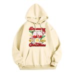 Generisch Zarif B Noel Kapüşonlu Tarzı Boş Zaman Kazak Model Noel Baskılı Kış Uzun Kollu Gündelik Light Sarı Kadın Sweatshirt