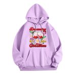 Generisch Zarif B Noel Kapüşonlu Tarzı Boş Zaman Kazak Model Noel Baskılı Kış Uzun Kollu Gündelik Lila Kadın Sweatshirt