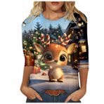 Generisch Zp Noel 3/4 Kollu Tatlı Desenli Kazak Model Kış Yuvarlak Yaka Uzun Kollu Süveter Moda Bol Üst Giyim Kırmızı Kadın Kazağı