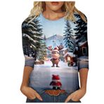 Generisch Zq Noel 3/4 Kollu Tatlı Desenli Kazak Model Kış Yuvarlak Yaka Uzun Kollu Süveter Moda Bol Üst Giyim Gök Mavisi Kadın Kazağı