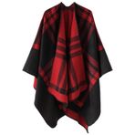 Genfien Bayanlar şal sarar panço pelerin geri dönüşümlü büyük boy şal şal hırkalar kadınlar için moda zarif örme sonbahar yün iplik ekose eşarp ceket, Wine Red, One Size